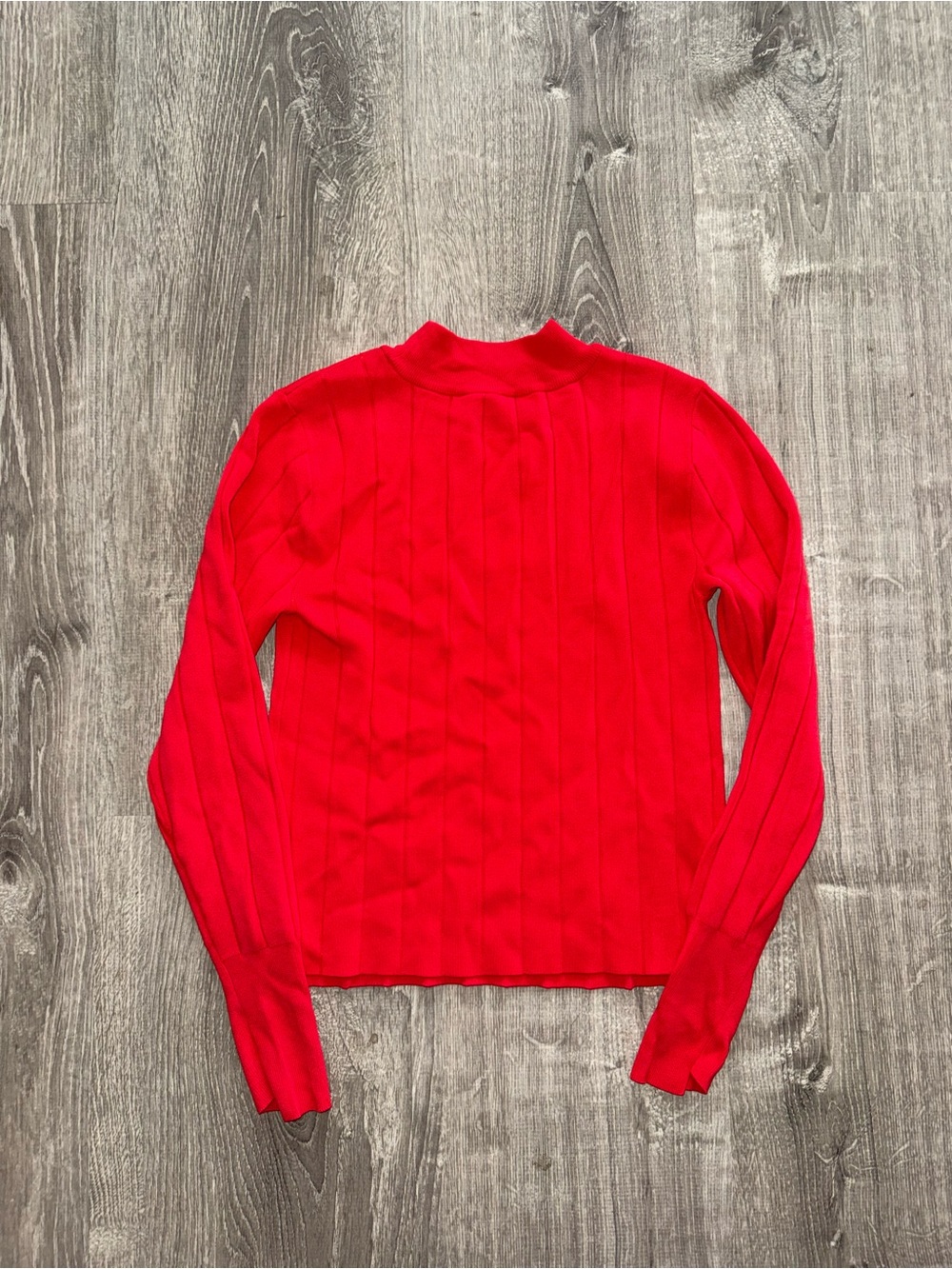 A.L.C. Slim Red Ribbed Long-Sleeve Mock Neck Top